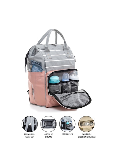 Anne Bebek Bakım Sırt Çantası Pembe Termos Bölmeli Pembe
