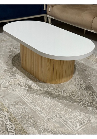 Oval Model 120x60 Cm Doğal Ayak Kalın Kenarlı Orta Sehpa Ahşap Ayaklı Doğal