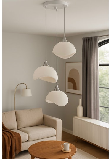 Beton Görünümlü İskandinav Tarzı Salon/oturma Odası Plastik Avize Beyaz