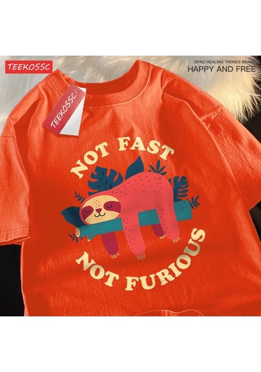 Teekossc Erkek T-shirt - Hızlı Değil Öfkeli Tasarım, Pamuklu Yazlık, Rahat Hip Hop Stiligökyüzü Mavi Gökyüzü Mavi