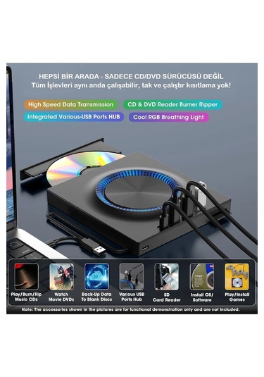 Harici Dvd-rw Cd/dvd Sürücü Sd Kart Girişli, Slim Taşınabilir