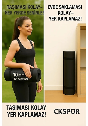 10 Mm Pilates Yoga Minderi Spor Pilates Egzersiz Matı Siyah
