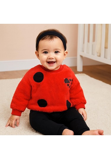 Uğur Böceği Peluş Omuzdan Çıtçıtlı Kışlık 2 Parça Takım Kırmızı