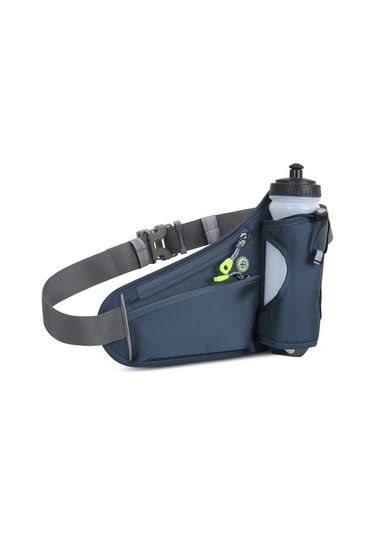 Mufunye Spora Uygun Çift Zip Cüzdanlı Su Şişesi Tutuculu Outdoor Bel Çantası - Koyu Gri Koyu Gri