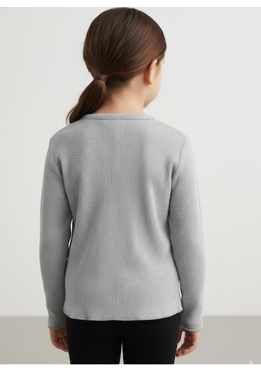 Kız Çocuk Fitilli %100 Pamuklu Düğmeli Hırka Gri