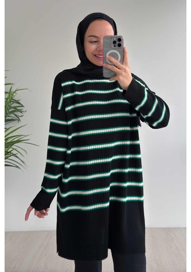 Lady Triko Tunik - Siyah/yeşil Siyah