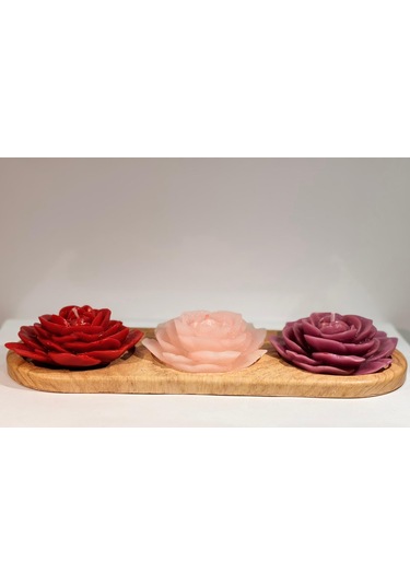 Authentic Candle-el Yapımı Gül Mum Kırmızı-pembe-mor