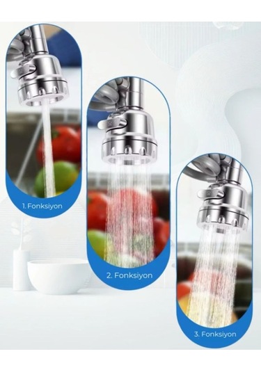 3 Fonksiyonlu Hortumlu Musluk Ucu Gri