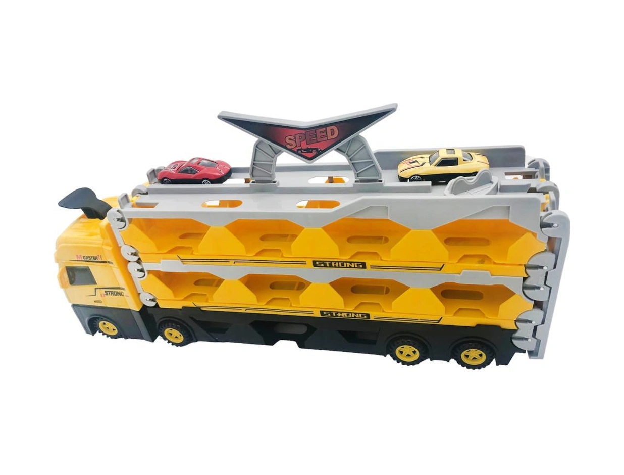 Farbu Oyuncak Sürat Pistli Tır, 2 Mt Pist Tek Kol Fırlatıcı 24 Araç Kapasiteli Taşıyıcı Tır, 2 Adet Araba İçerir Sarı Sarı