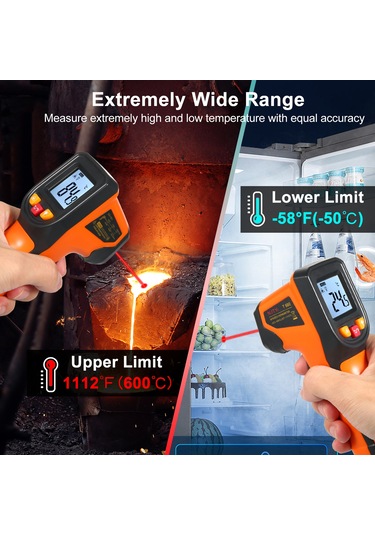 Moveevo Njty Kızılötesi Termometre Temassız Dijital Sıcaklık Tabancası -50 C 600 C -58 F 1112 F Endüstriyel, Mutfak Pişirme