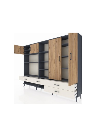 Arges Dolap 12 Raflı 4 Çekmeceli 4 Kapaklı 220x30x163 Antrasit-ça Antrasit-çam/aytaşı