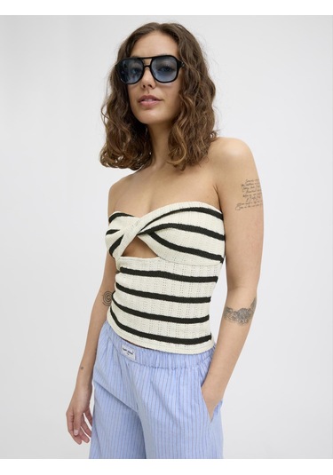 Jack & Jones Kadın Çizgili Straplez Bluz - Linnea - 12277369 Black