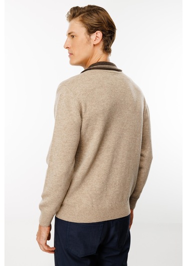 Erkek Fermuarlı Yaka Klasik Yün Kazak K.bej K.bej