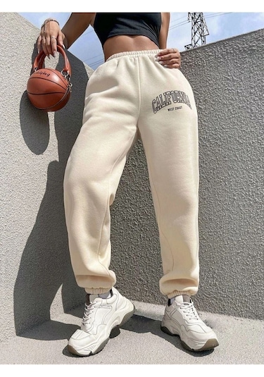 Kadın California Baskılı Paça Lastikli Oversize Eşofman 001