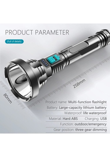 Soulader Usb Şarjlı Dayanıklı Su Geçirmez Led El Feneri, Pil Seviye Göstergeli Ve Şarj Kablolu, Yüksek Parlaklık Ve Uzun Ömürlü Aydınlatma Çözümü Siyah