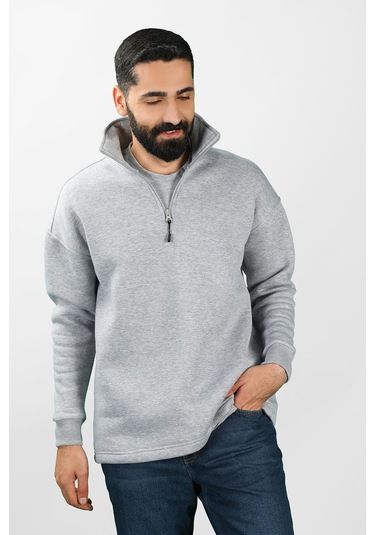 Unisex Balıkçı Yaka Gri Sweatshirt Gri