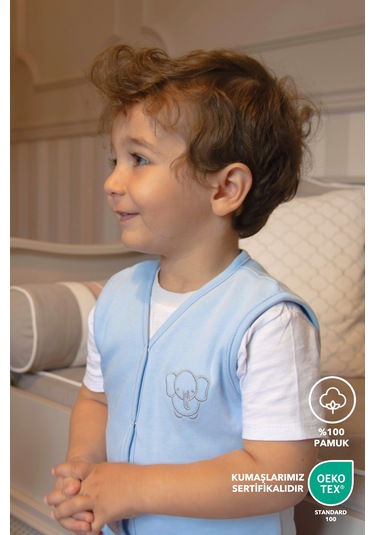 Lilalinda Bebek/çocuk Yelek Mavi %100 Pamuk Nakış Detaylı Mavi