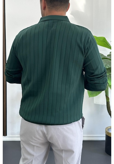 Erkek Açık Yaka Normal Kalıp Kazak Yeşil Edw412 Yeşil