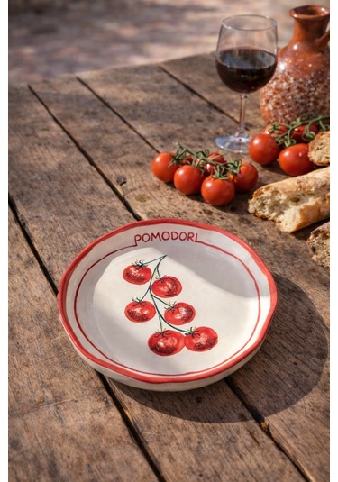 Pomodori Domates Desenli Şekilsiz Pasta Tabağı 20 Cm Çok Renk