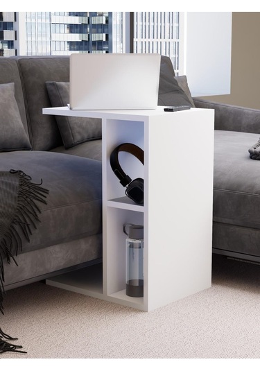 Raflı C Yan Sehpa, %100 Mdf Beyaz & Sonoma/beyaz & Sonoma / Gri Beyaz