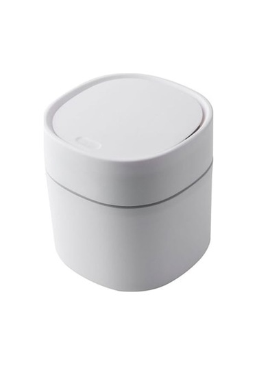 Rogfer Ev Mini Masaüstü Çöp Kutusu Kaplı Enkaz Depolama Temizleme Silindir Kutusu, Stil: İtme Tipi Beyaz Beyaz