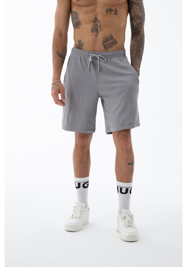 Erkek Füme Yüksek Kalite Relax-fit Rahat Kesim %100 Pamuk Bağcıklı Siyah Düz Basic Şort Füme