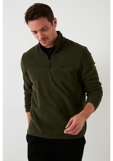 Buratti Slim Fit Anti-Pilling Tüylenme Yapmayan Bato Yaka Şardonlu 2'Li Paket Erkek Polar 5906001S2 Gri-Haki