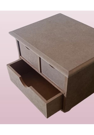 Hobi Adn Dekoratif Makyaj Kutusu 3 Çekmece Ahşap Mdf Ham El Yapım Açık Kahverengi