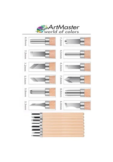 Linol Oyma Seti 19 Parça 1 Paket Ve Kretuar Bıçak Seti Ahşap Saplı Oyma Kesme Bıçak Seti Linol Bıçaklı Linolyum Baskı