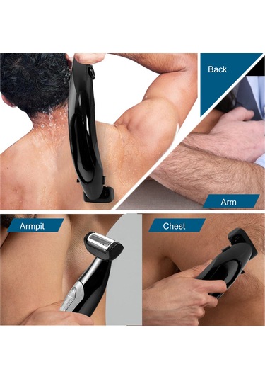Yunboo Erkek Vücut Tıraş Makinesi - Islak/kuru Kullanım, Katlanabilir, 500mah Pil, Şarjlı, Yıkanabilir Siyah Siyah