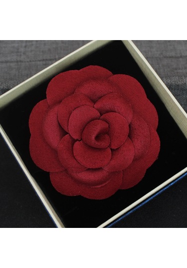 Lüks Siyah Beyaz Kumaş Kamelya Çiçek Broşu Kadın Büyük Gül New D Red 7cm Kırmızı Çok Renkli