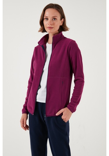 Lela Slim Fit Anti-Pilling Tüylenme Yapmayan Fermuarlı  Polar Bayan Hırka 5907012 Mor
