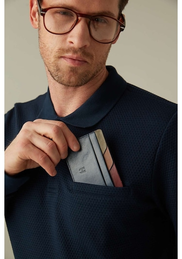 Elton Erkek Lacivert Plus Color Deri İnce Tasarım Çok Bölmeli Rfid Korumalı Kartlık Lacivert