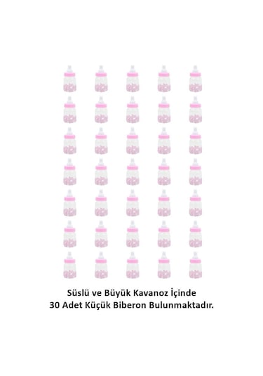 Süslü Büyük Kavanoz ve Biberon Seti. 30 Adet. Pembe
