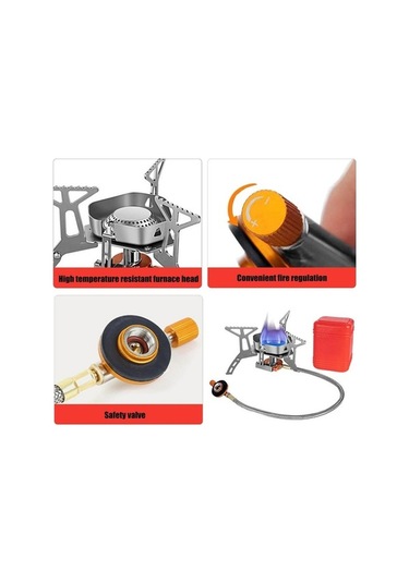 Dancemonkey Mini Split Soba, Taşınabilir Gaz Brülör, Kıvılcım, Üç Başlıklı Soba, Açık Hava Ekipmanı, Piknik, Kamp, Yürüyüş, Gümüş Gümüş