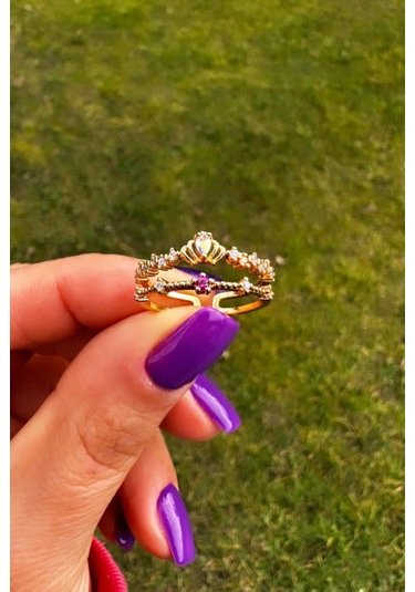 Altın Kaplama Ayarlanabilir Çift Sıra Hologram Yüzük Gold