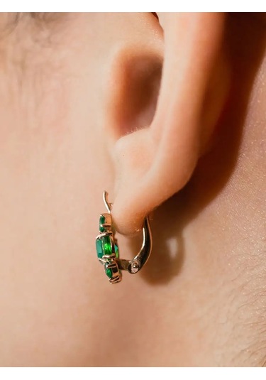 Lamponi 925 Ayar Gümüş Altın Kaplama Taşlı Küpeler 170806438 Yeşil