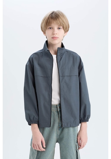 DeFacto Erkek Çocuk Oversize Geniş Kalıp Yarım Balıkçı Yaka Fermuarlı Paraşüt Bomber Ceket D8537A825SPAR234