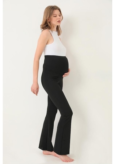 Siyah Yüksek Bel Hamile İspanyol Paça Kadın Tayt