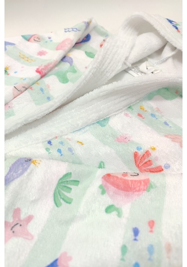 Underwater Dijital Baskılı Çocuk Bornozu Açık Yeşil