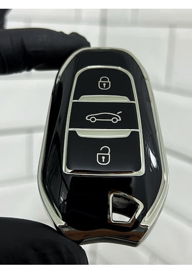 Peugeot 208 308 408 508 2008 3008 5008 Uyumlu Anahtar Kılıfı Gümüş - Siyah