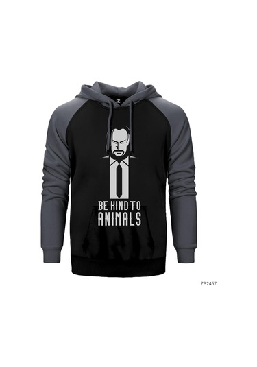 John Wick Be Kind Animals Gri Reglan Kol Kapşonlu Sweatshirt Gri