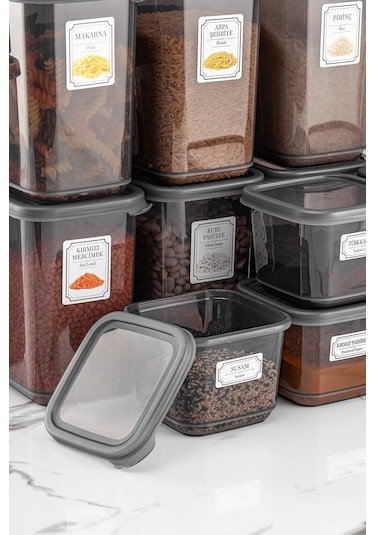 Meleni Home 12'li Set Sızdırmaz Kapaklı Kare Erzak Saklama Kabı Antrasit 12 X 0.50 Lt Etiketli