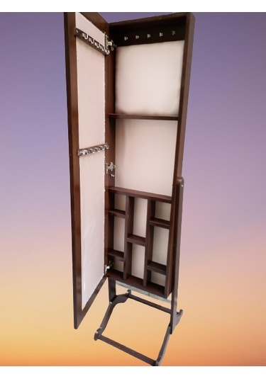 Boy Ayna Takı Dolap Model Ahşap Parlak Ceviz Boya Natüre Klasik A