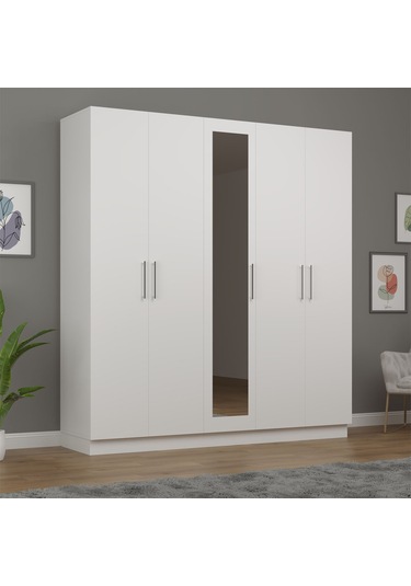 5 Kapaklı Gardırop 200cm Beyaz