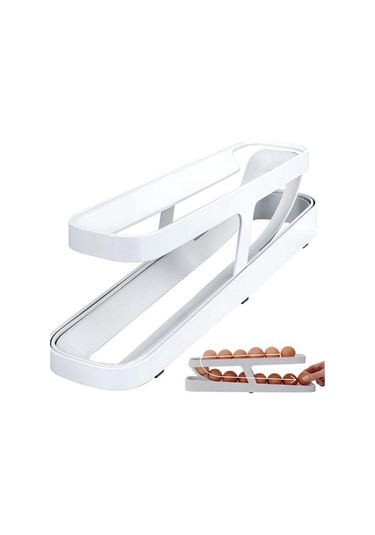 Novahub Modern Beyaz Otomatik Kaydırma Yumurta Dağıtıcı Buzdolabı Yumurta Tutucu Raf Saklama Kutusu Mutfak Aksesuarları Beyaz