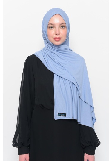 Hazır Pratik Geçmeli Lüks Düz Penye Şal Çapraz Hizalı Gök Mavisi