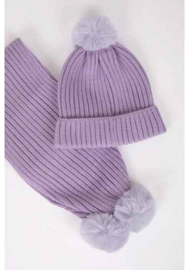 Defacto Kız Çocuk Ponponlu Bere Atkı 2li Takım C7986a824wnpr46 Mor