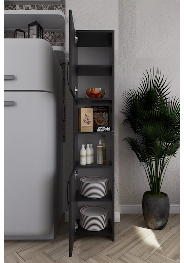 Fella 6 Raflı Çok Amaçlı Dekoratif Mutfak Dolabı Antrasit Antrasit