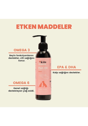 Kito Premium Kedi ve Köpekler İçin Omega 3 & 6 İçerikli Balık Yağı 200 ML